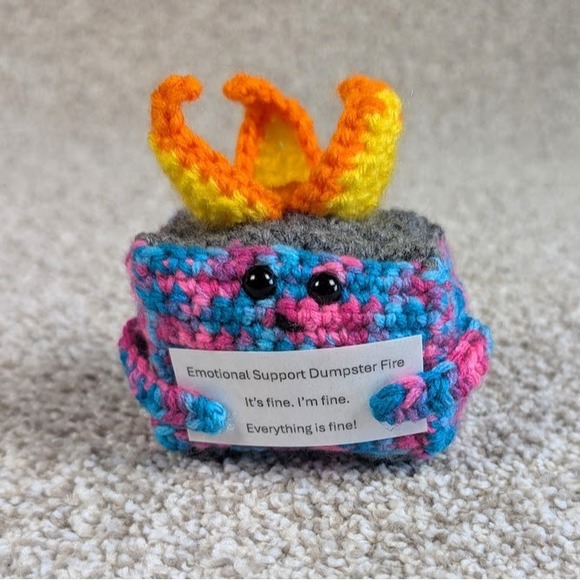 Emotional Support Dumpster Fire - Bon Bon Crochet Plushie Funny Desk Decor Gift - Picture 1 of 7